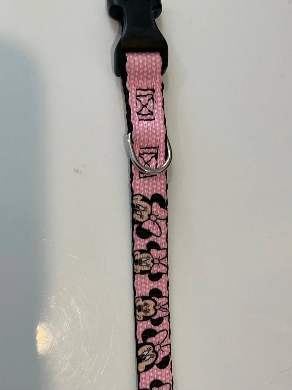 Adjustable Pink Mini Mouse Dog Collar with Metal D-Ring -Small